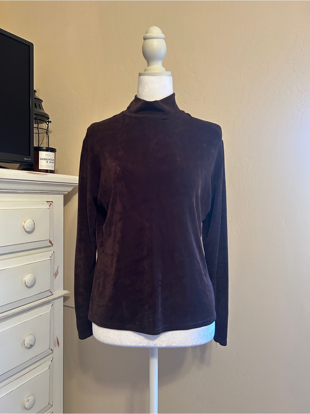 Double D Ranch Brown Mock Neck Stretch Top Western Made in USA Size Small